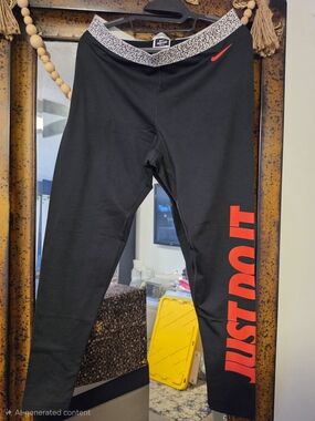 Nike Black Leggings with Red JUST DO IT Side Panel